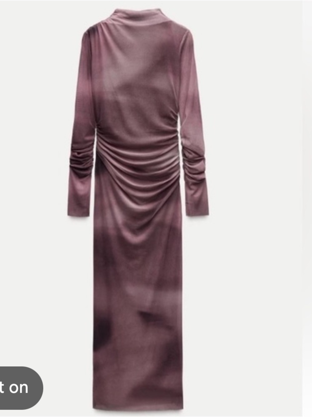Zara Mauve to Deep Purple Ombre Long Sleeve Ruched Midi Dress